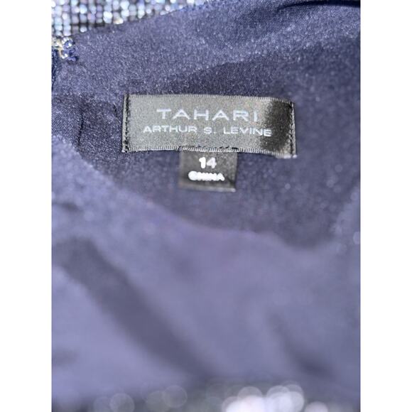 Tahari Draped Cowl Neck Metallic Blue/black Cocktail Dress Woman's Size 14 - Picture 6 of 10
